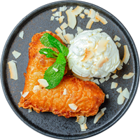 Fried Banana Cake with Vanilla Ice Cream